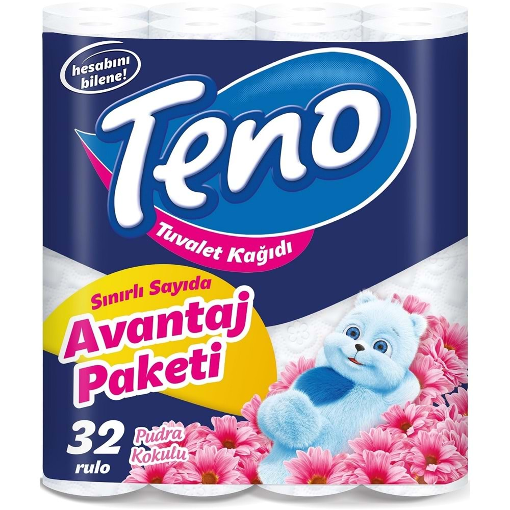 Teno Ultra Tuvalet Kağıdı Çift Katlı 96 Lı Paket Pudra Kokulu (Avantaj Pk Serisi) (3PK*32)