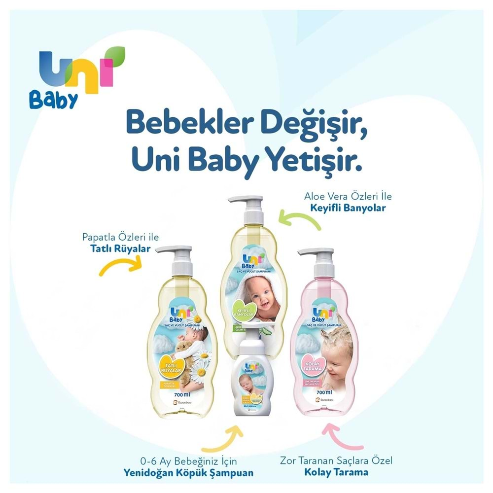 Uni Baby Bebek Kolay Tarama Saç ve Vücut Şampuanı 700ML (Pompalı) (2 Li Set)