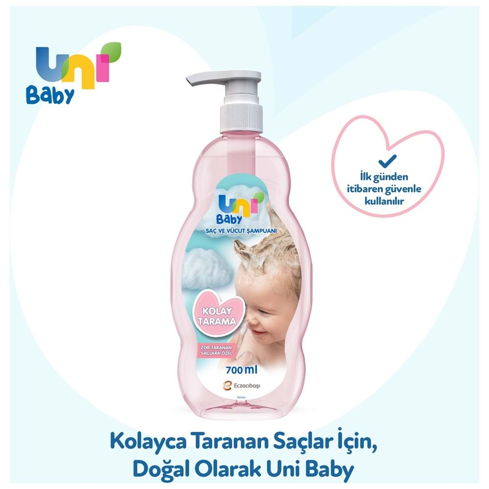 Uni Baby Bebek Kolay Tarama Saç ve Vücut Şampuanı 700ML (Pompalı) (2 Li Set)