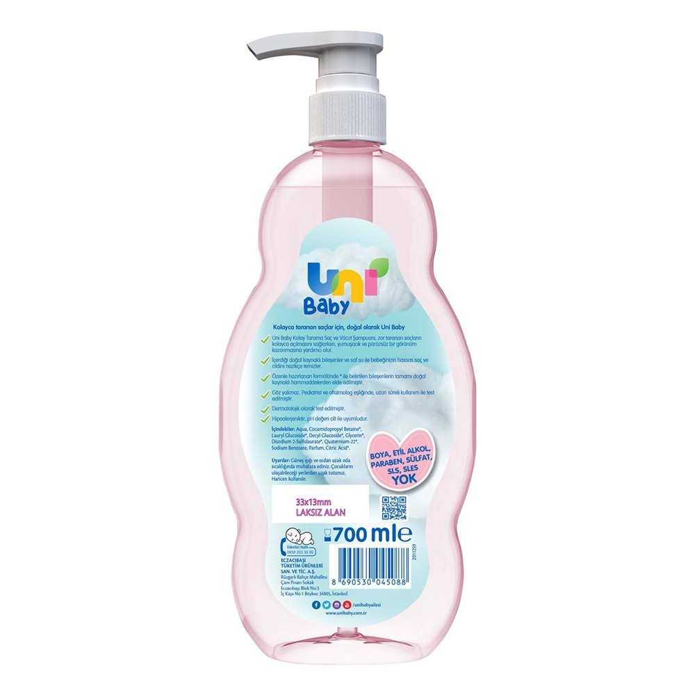 Uni Baby Bebek Kolay Tarama Saç ve Vücut Şampuanı 700ML (Pompalı) (2 Li Set)