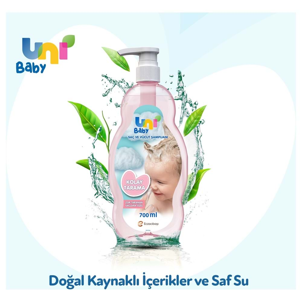 Uni Baby Bebek Kolay Tarama Saç ve Vücut Şampuanı 700ML (Pompalı) (2 Li Set)