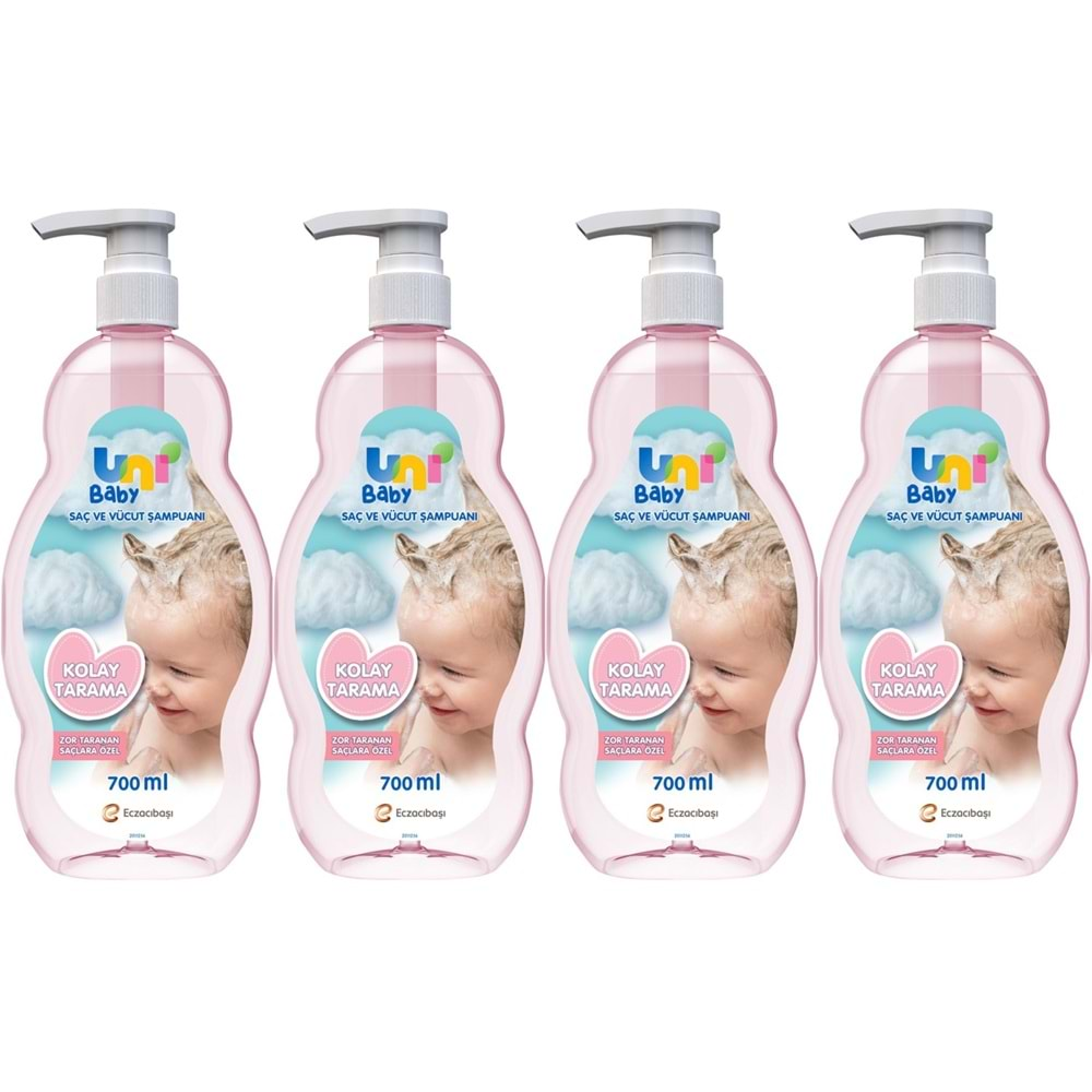 Uni Baby Bebek Kolay Tarama Saç ve Vücut Şampuanı 700ML (Pompalı) (4 Lü Set)