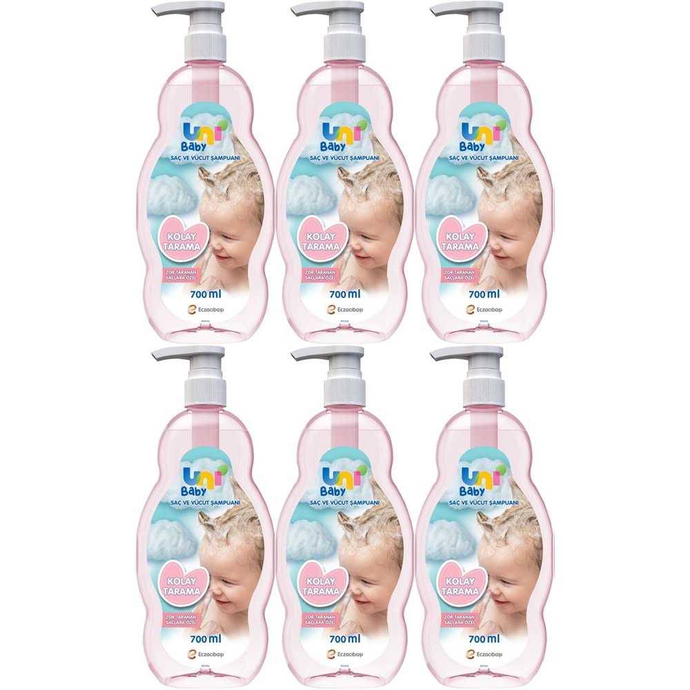 Uni Baby Bebek Kolay Tarama Saç ve Vücut Şampuanı 700ML (Pompalı) (6 Lı Set)