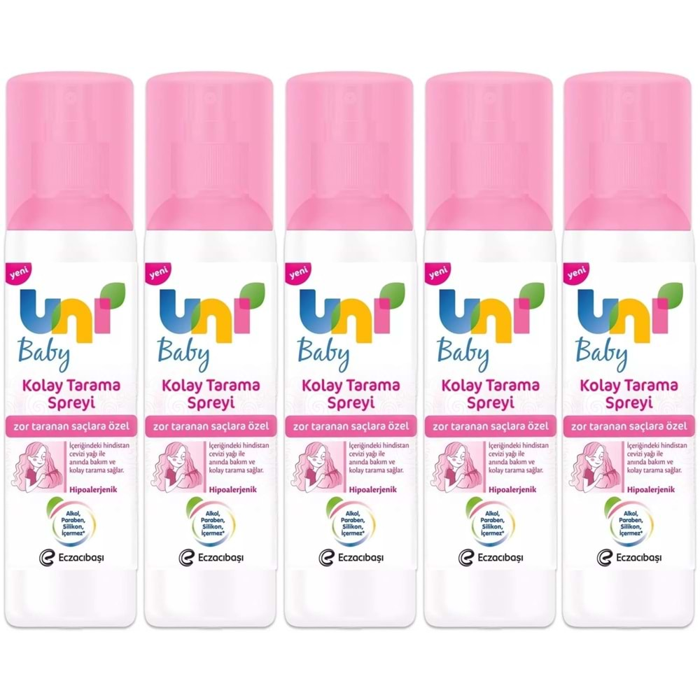 Uni Baby Kolay Saç Tarama Spreyi 200ML (Yeni) Zor Taranan Saçlara Özel (5 Li Set)