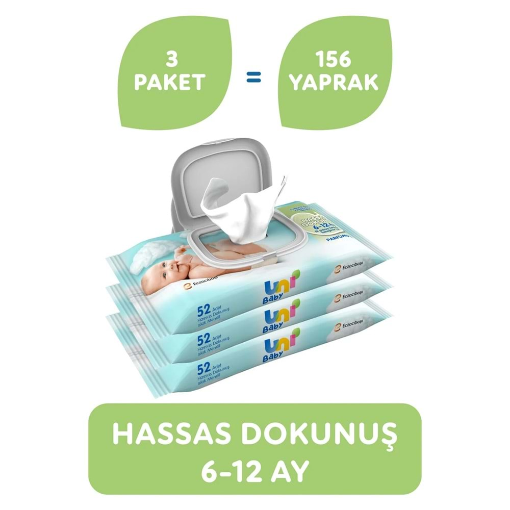 Uni Baby Islak Havlu Hassas Dokunuş 52 Yaprak (6 Lı Set) 312 Yaprak (2PK*3)