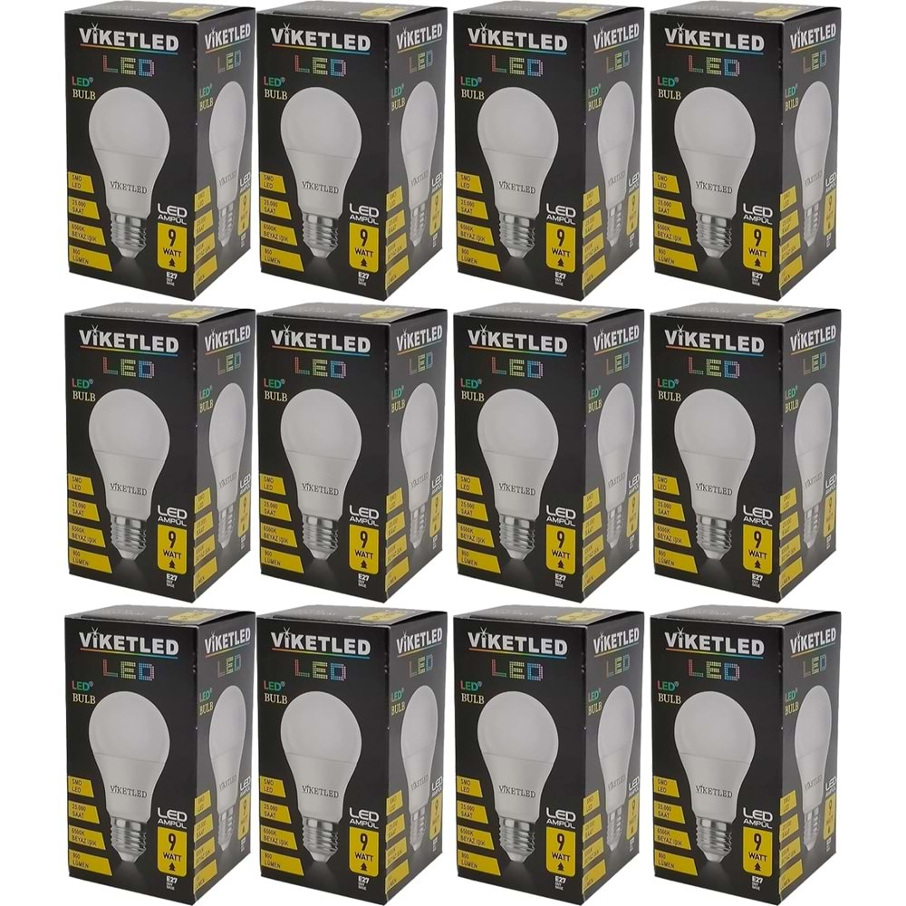 Viketled Led Ampül Beyaz-White 9W (12 Li Set)