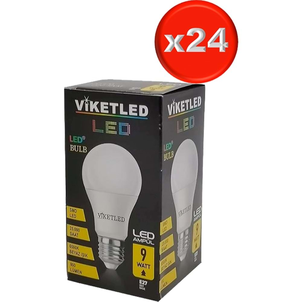 Viketled Led Ampül Beyaz-White 9W (24 Lü Set)