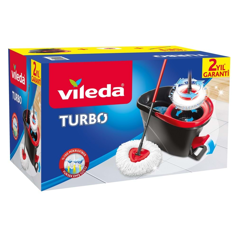 Vileda Turbo Pedallı Temizlik Seti (Komple Set)+Turbo Yedek Mop Paspas Ucu+Actifibre Mikrofiber Bez