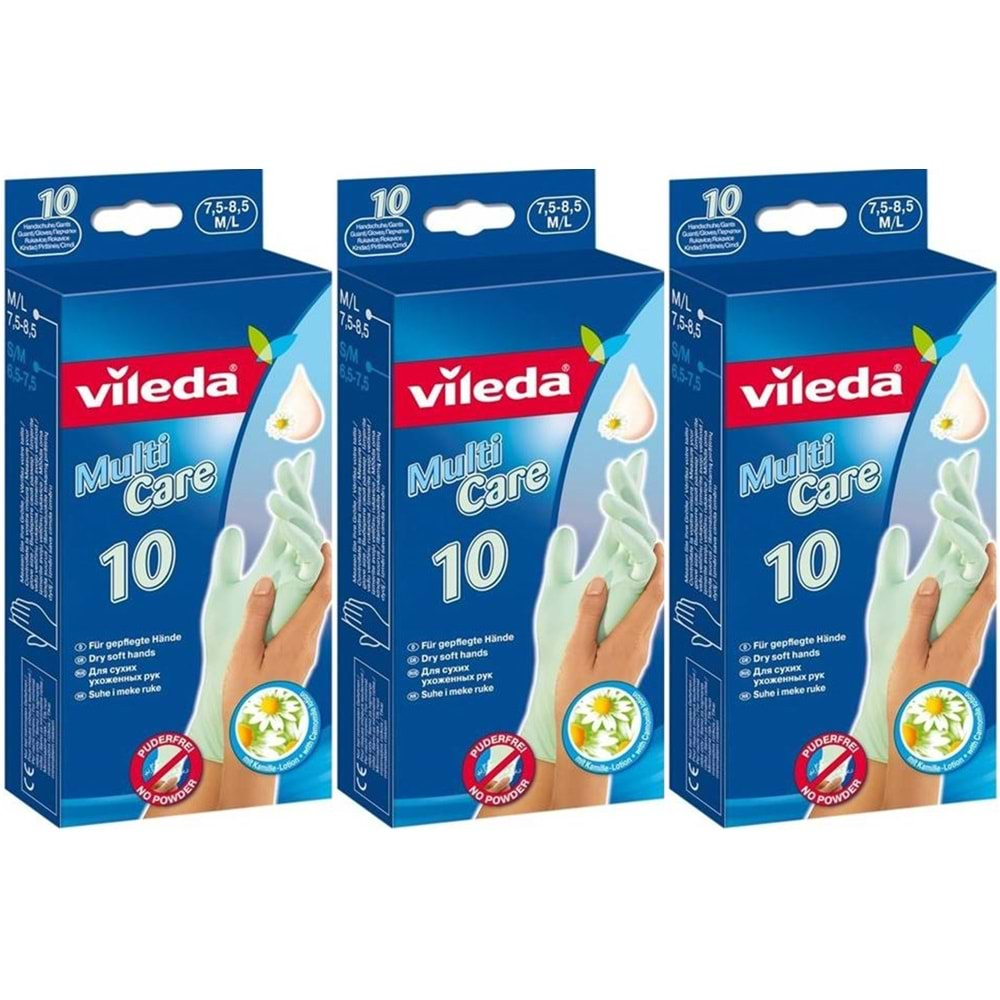 Vileda Multi Kullan-At Eldiven NO:7.5-8.5 (Büyük-Orta) 30 Lu Pk (3 Lü Set)