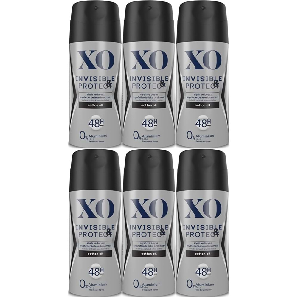 XO Deodorant 150ML Men-Erkek Invisible & Protect (6 Lı Set)