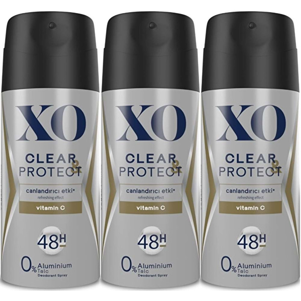 XO Deodorant 150ML Men-Erkek Clear & Protect (3 Lü Set)